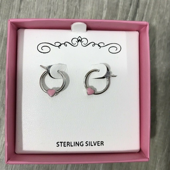 Macys Childrens Pink Heart Hoop Enamel Sterling Si